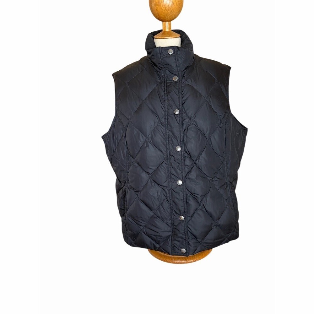 Lands' End Womens Down Puffer Vest Size XL 18-20 Black Quilted Snap